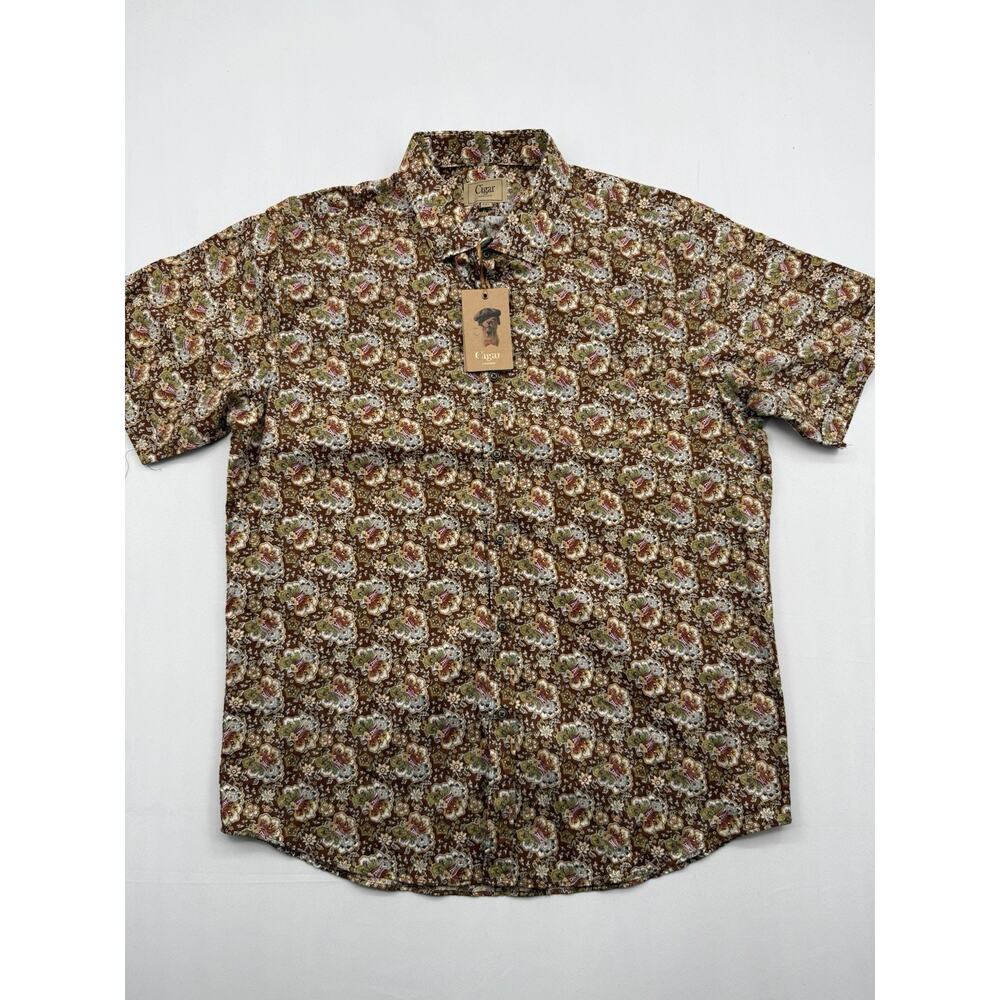 Cigar Shirt Mens 2XL Brown Abstract Geometric Short Sleeve Casual NEW